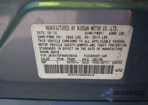 2016 Infiniti Q50 3.0T Premium z USA, uszkodzony, nr VIN JN1EV7AP9GM306034